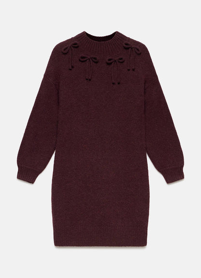 Burgundy Knit Bow Jumper Dress