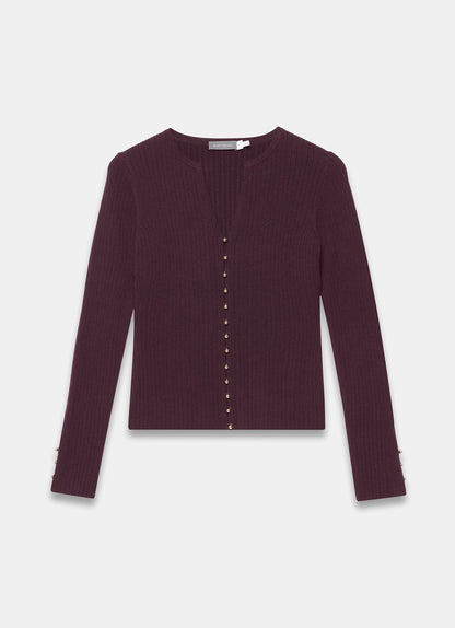Burgundy Cotton Blend Ribbed Top