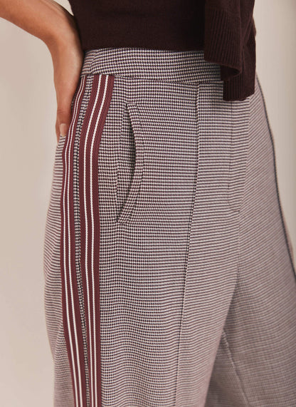Burgundy Checked Side Stripe Wide Trousers