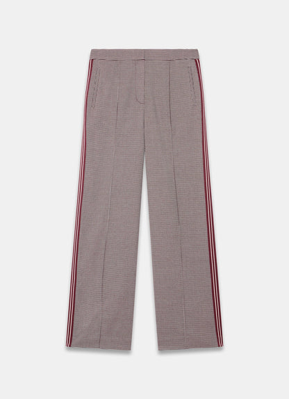 Burgundy Checked Side Stripe Wide Trousers