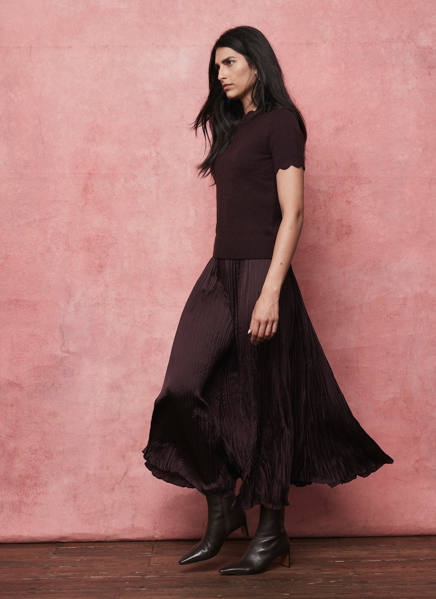 Burgundy Crinkle Textured Maxi Skirt