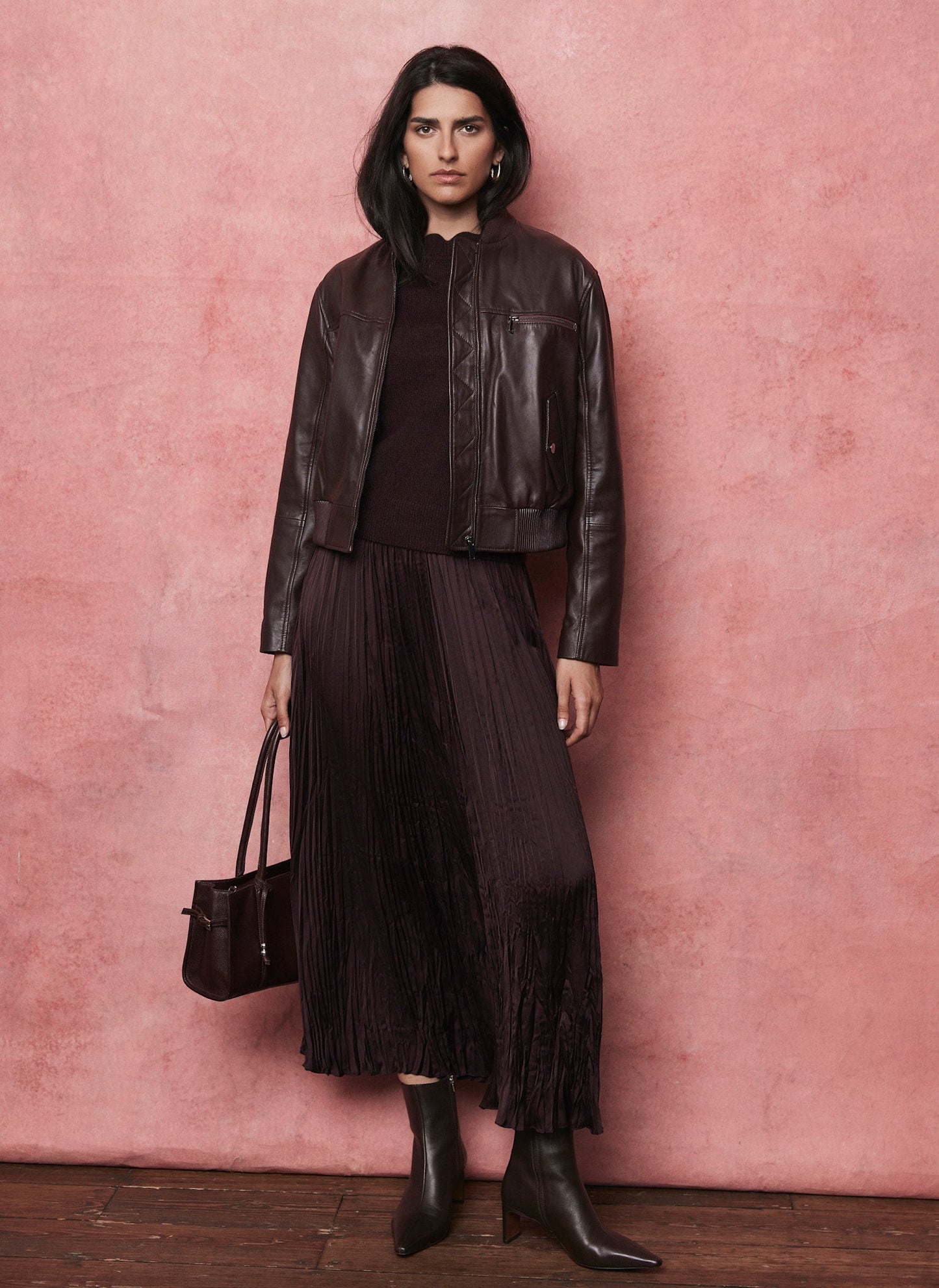 Burgundy Crinkle Textured Maxi Skirt