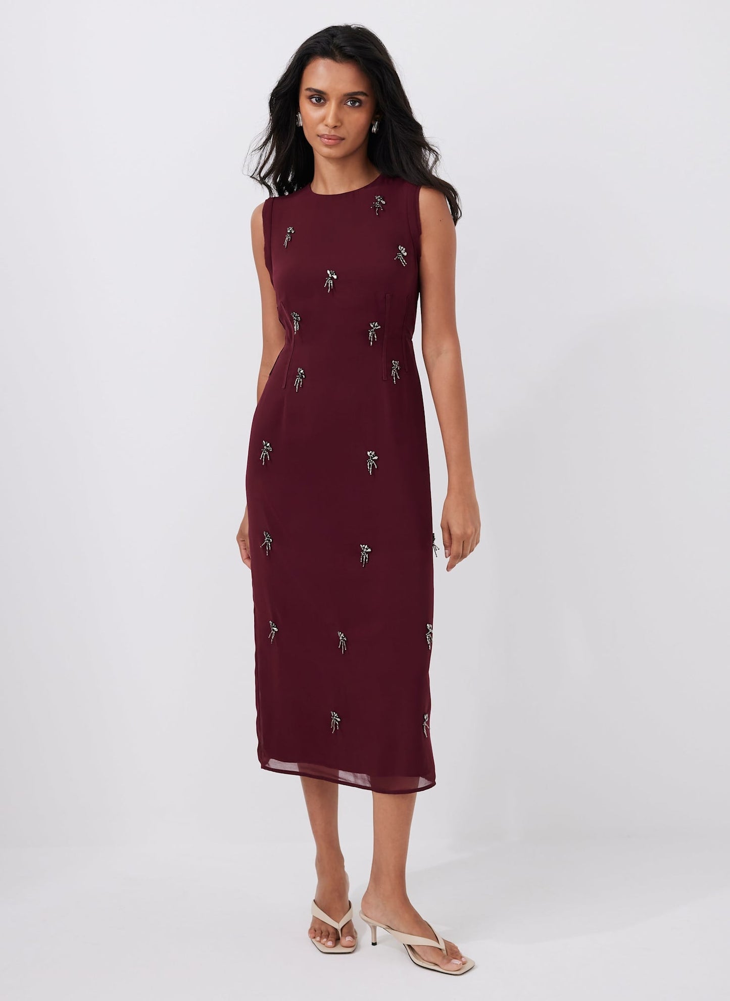Burgundy Diamante Midi Dress