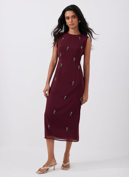 Burgundy Diamante Midi Dress