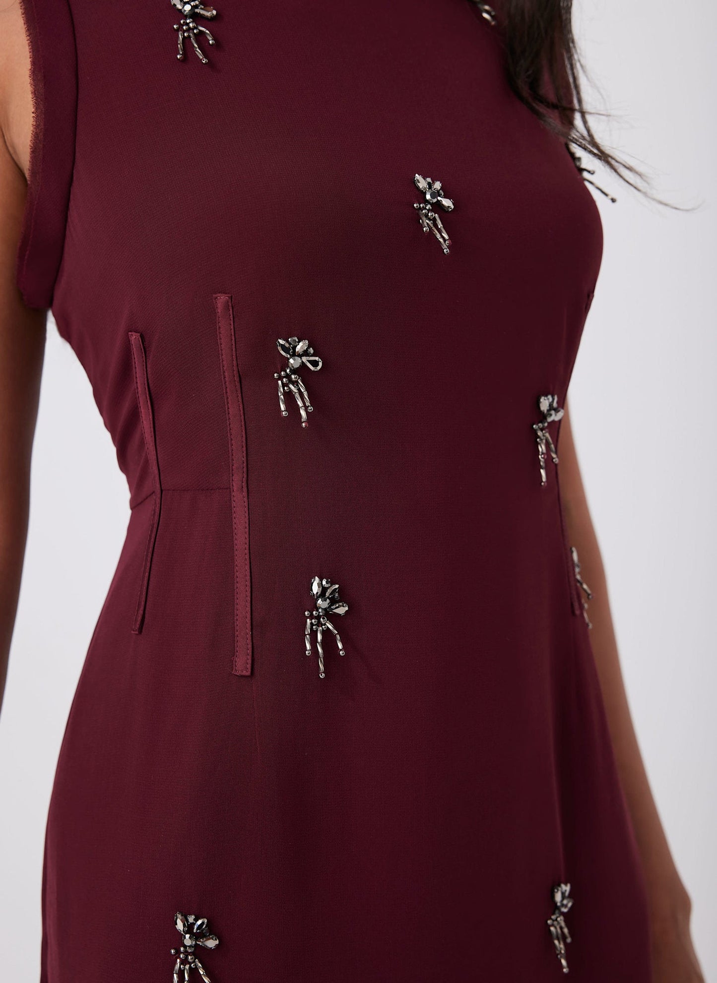 Burgundy Diamante Midi Dress