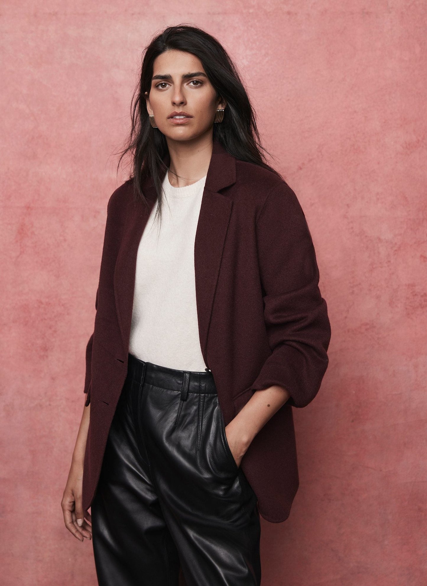 Burgundy Wool Blend Hand Finished Blazer