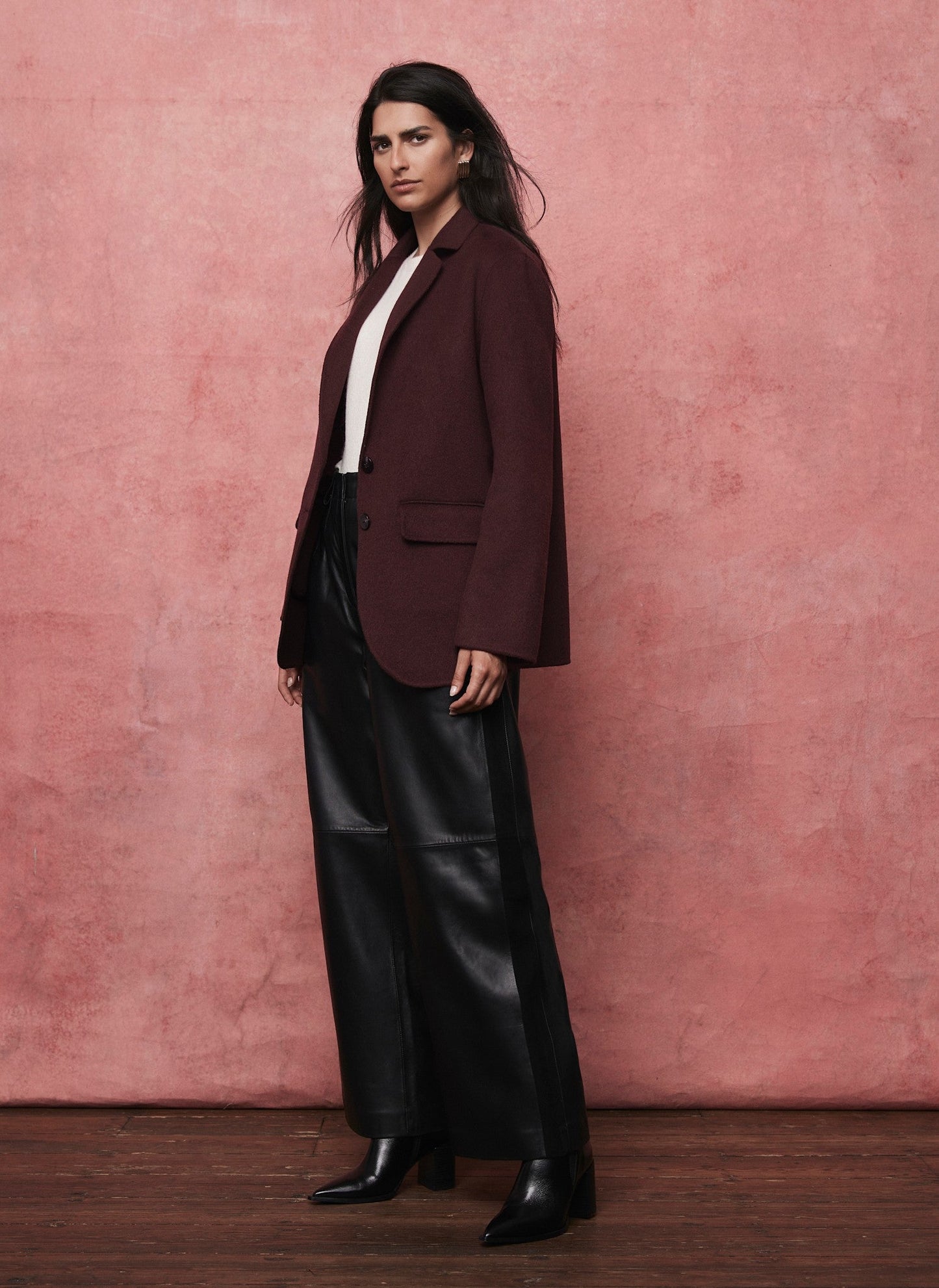 Burgundy Wool Blend Hand Finished Blazer