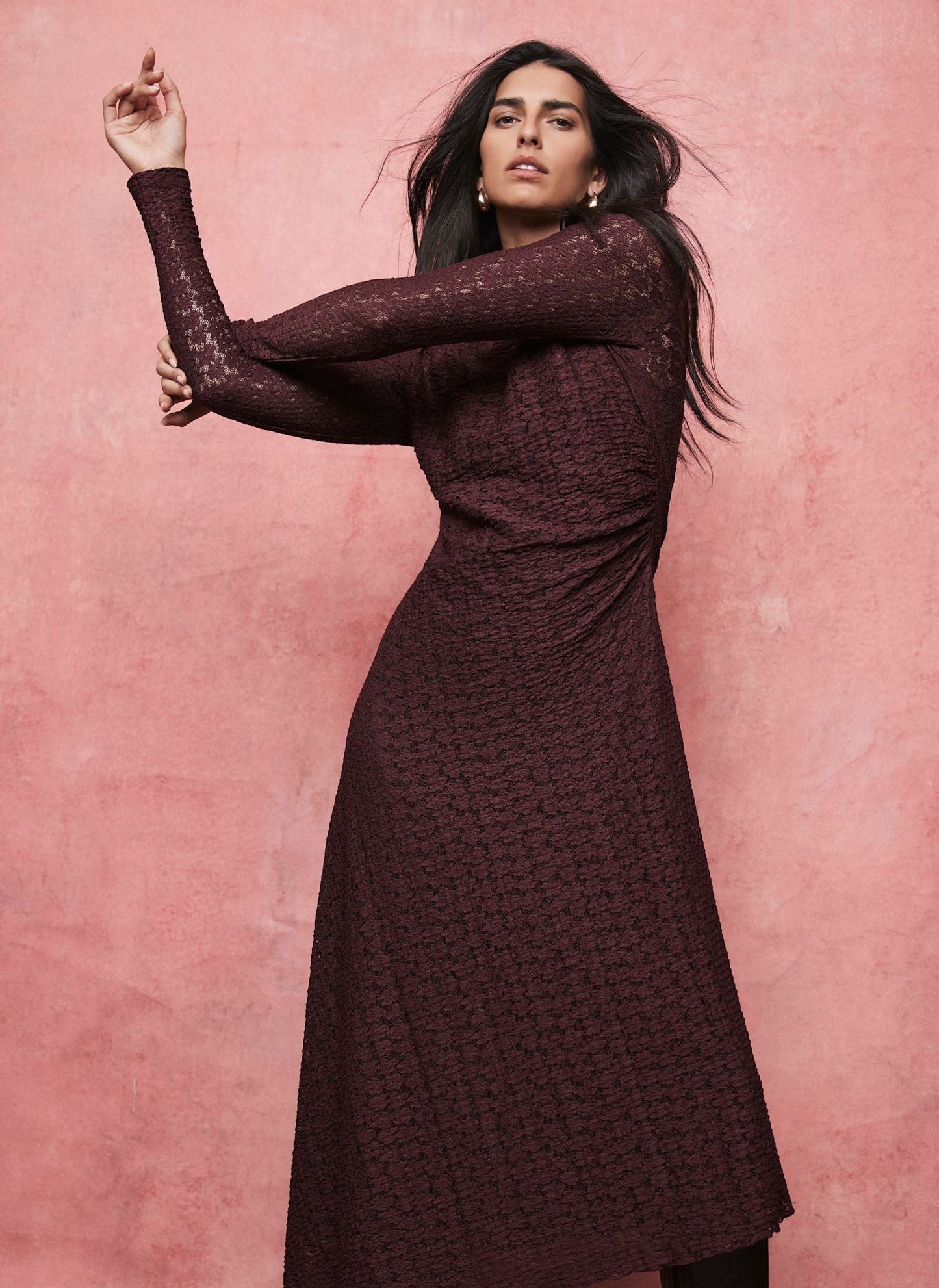 Burgundy Lace Asymmetric Dress