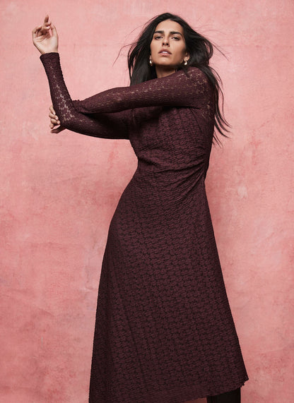 Burgundy Lace Asymmetric Dress