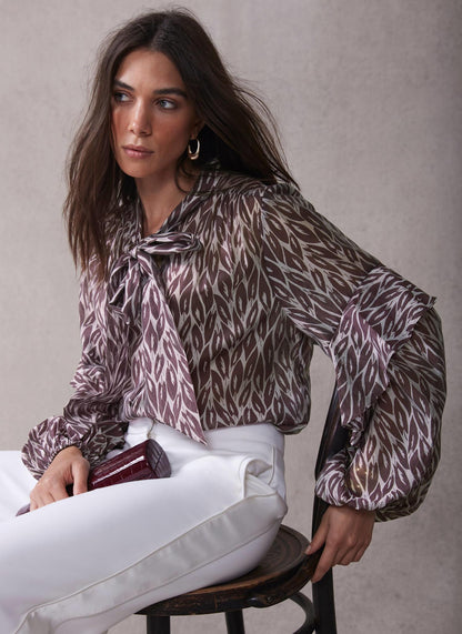 Burgundy Leaf Print Blouse
