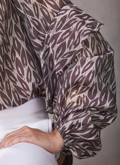 Burgundy Leaf Print Blouse