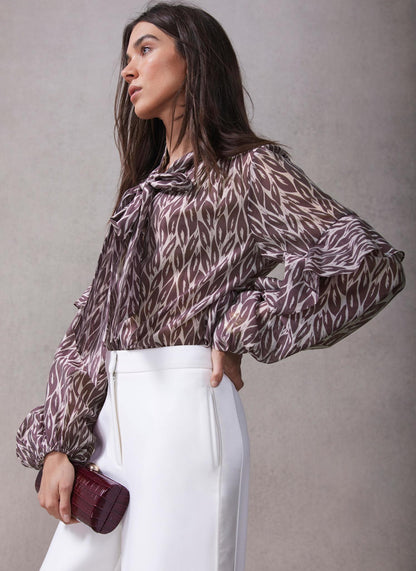 Burgundy Leaf Print Blouse