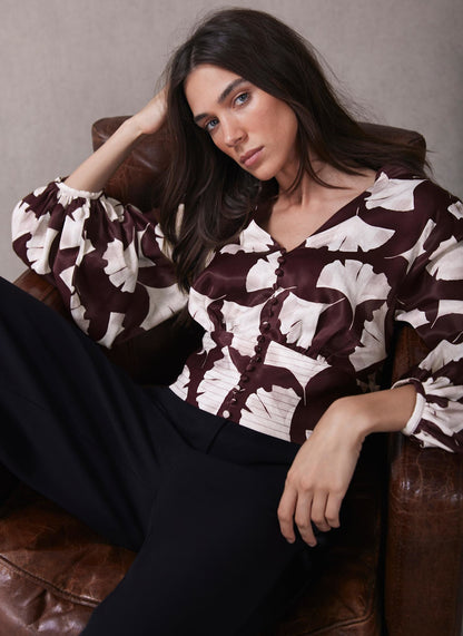 Burgundy Leaf Print Top