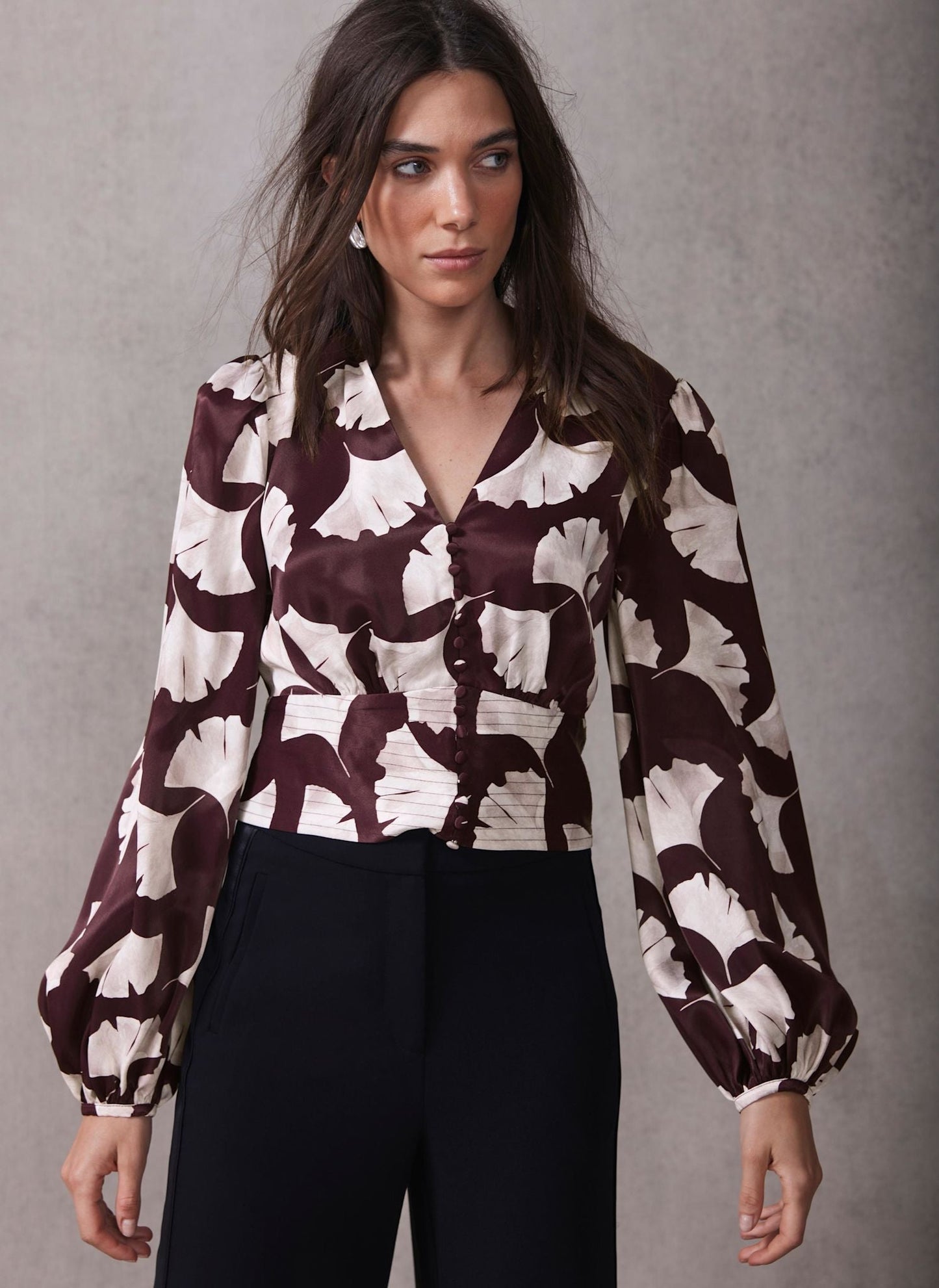 Burgundy Leaf Print Top