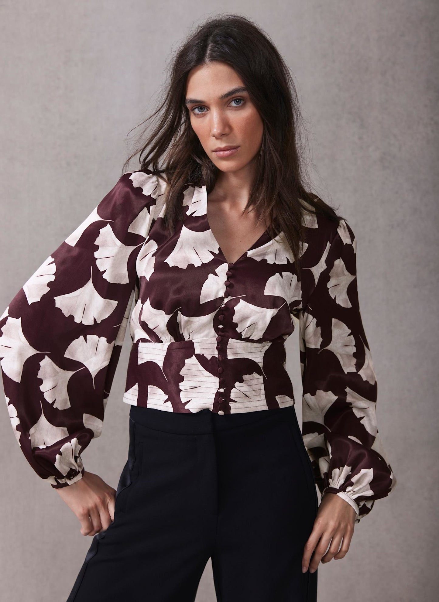 Burgundy Leaf Print Top