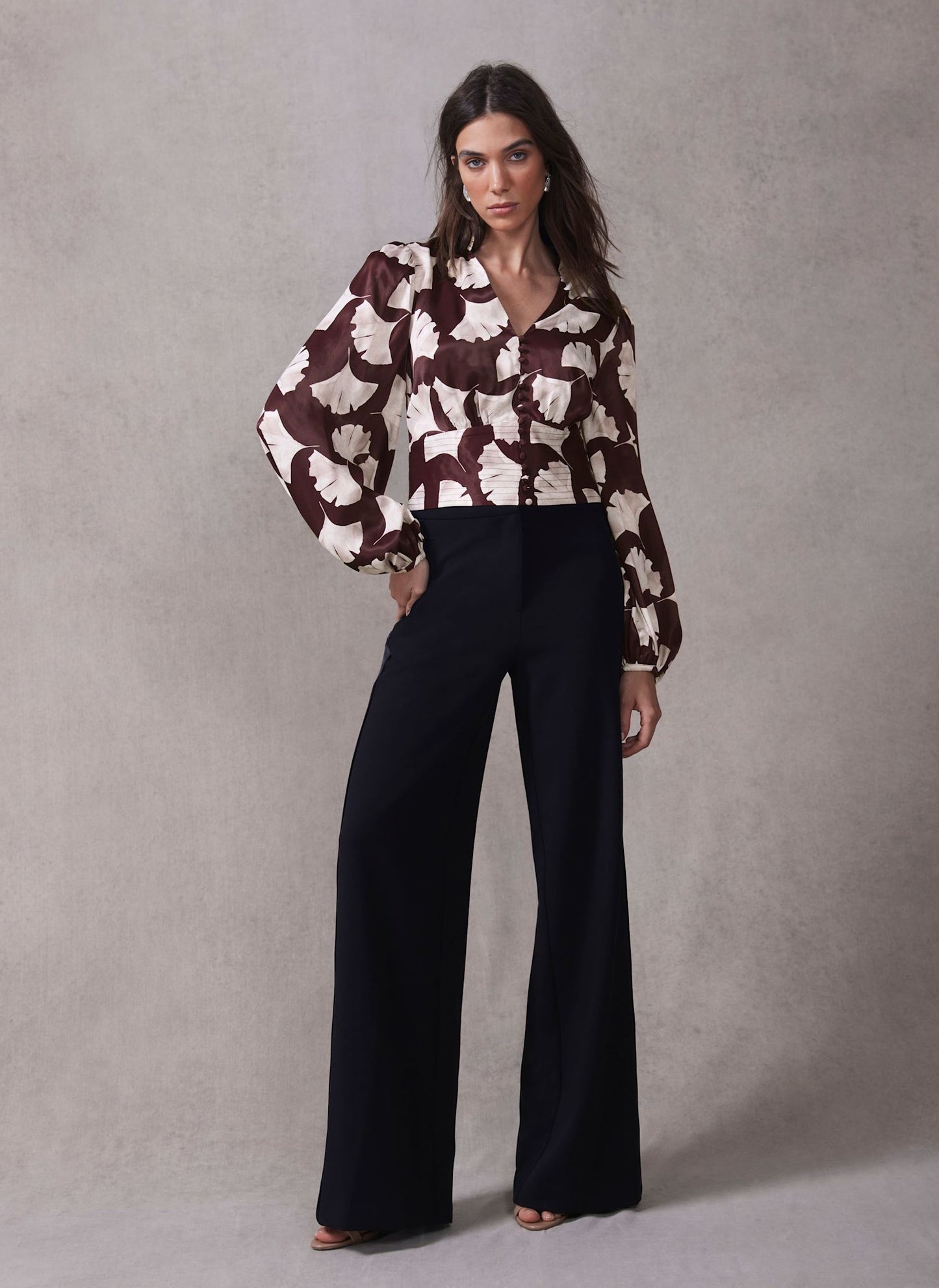 Burgundy Leaf Print Top