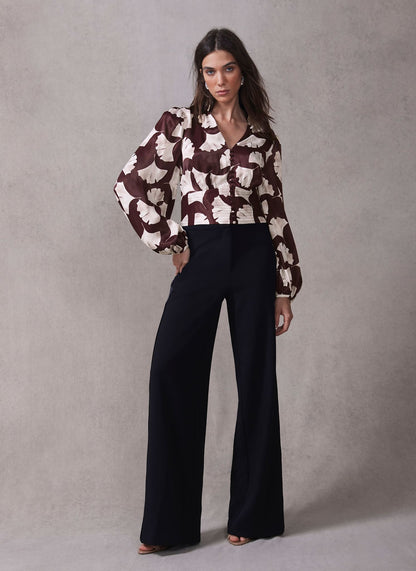 Burgundy Leaf Print Top