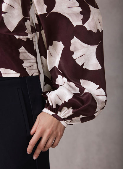 Burgundy Leaf Print Top