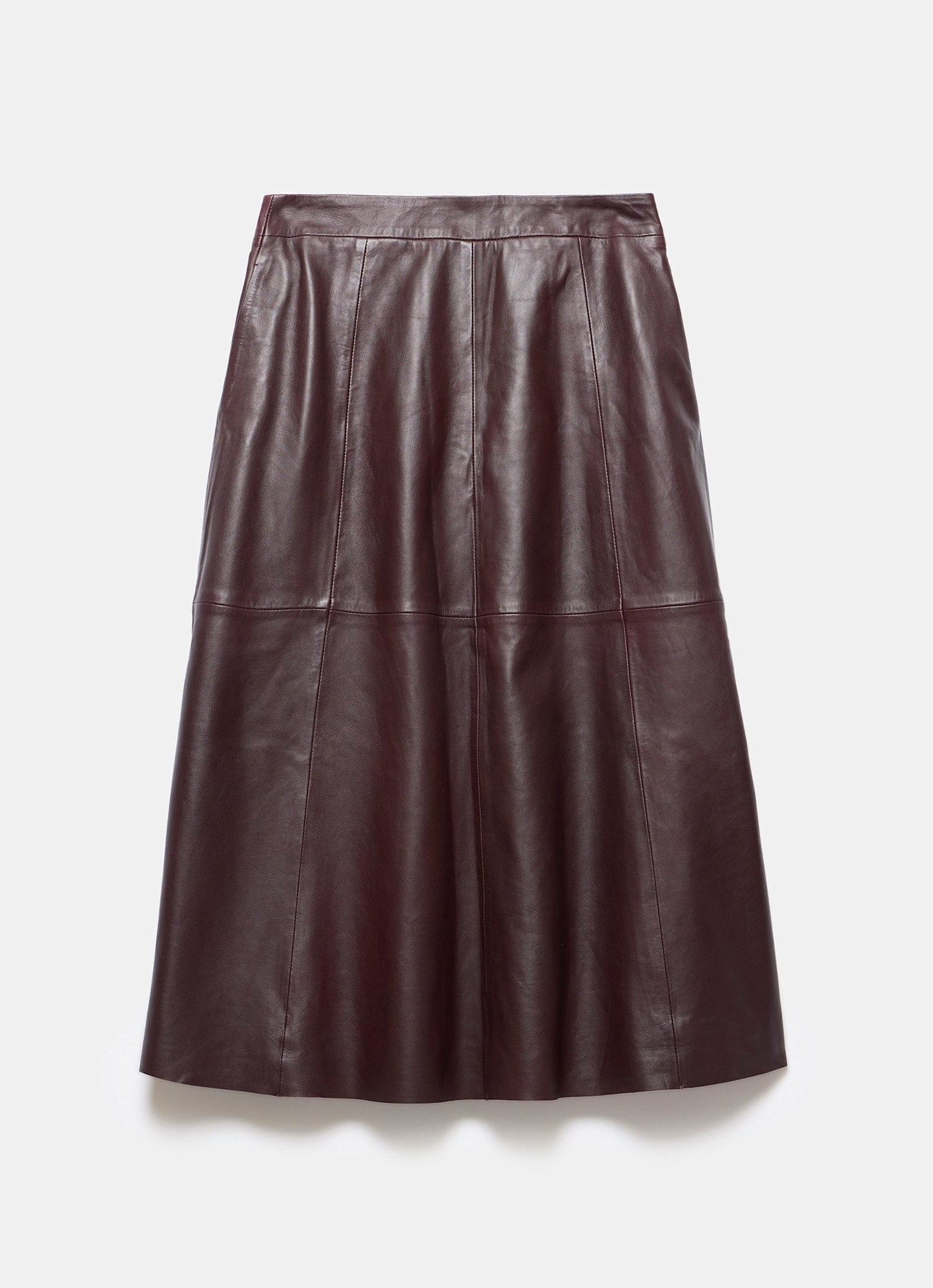 Burgundy Leather Midi Skirt