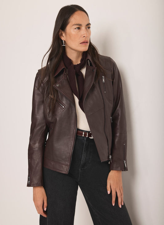 Burgundy Leather Biker Jacket