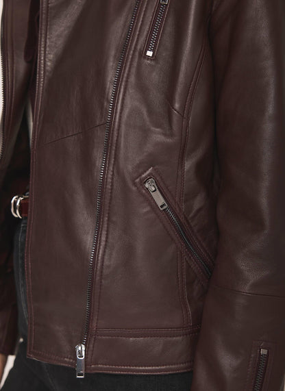Burgundy Leather Biker Jacket