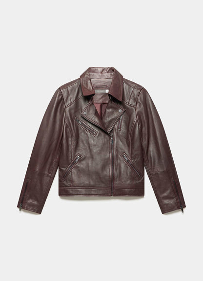 Burgundy Leather Biker Jacket