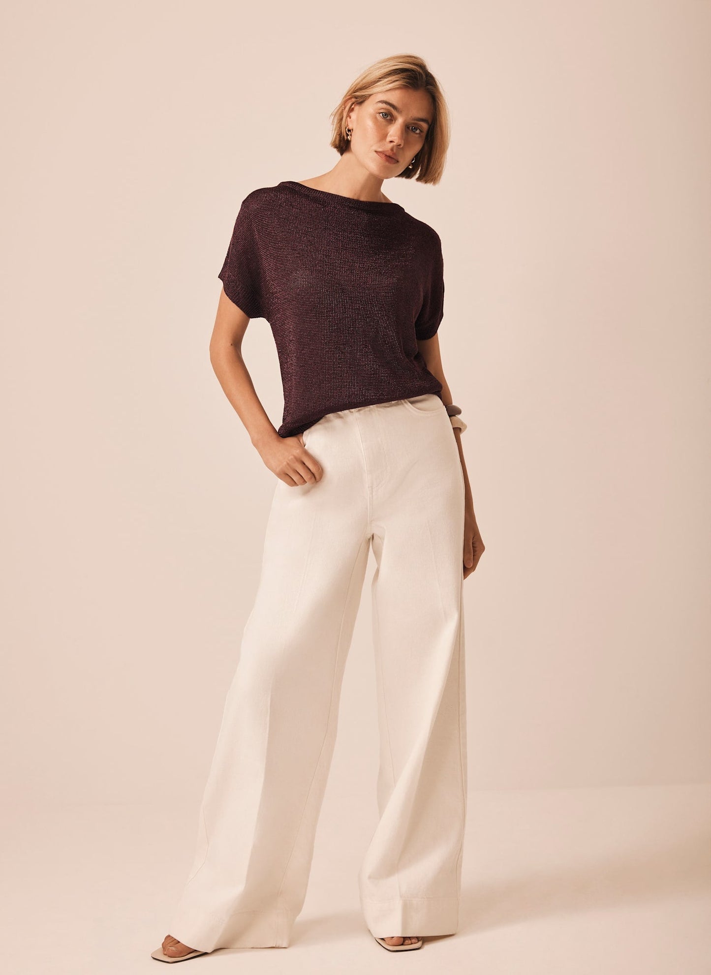 Burgundy Metallic Knit Batwing Top