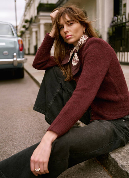 Burgundy Wool Blend Knit Cardigan