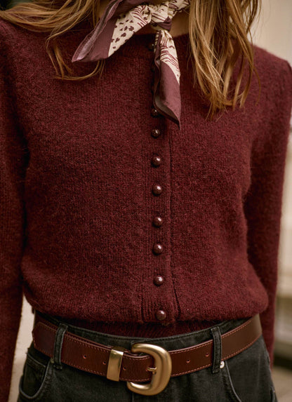Burgundy Wool Blend Knit Cardigan