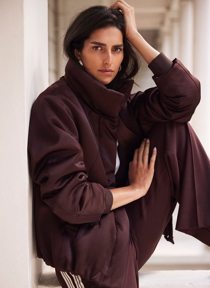 Burgundy Satin Bomber Jacket