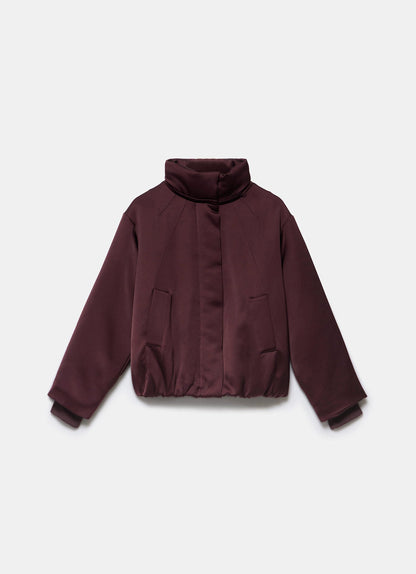 Burgundy Satin Bomber Jacket