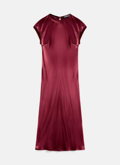 Burgundy Satin Midi Dress