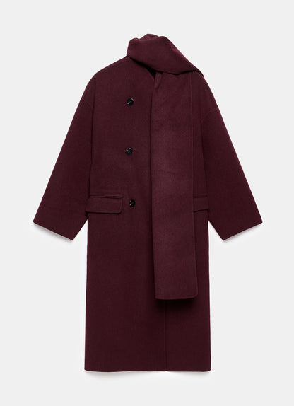 Burgundy Scarf Detail Coat
