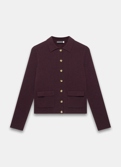 Burgundy Cotton Blend Collar Cardigan