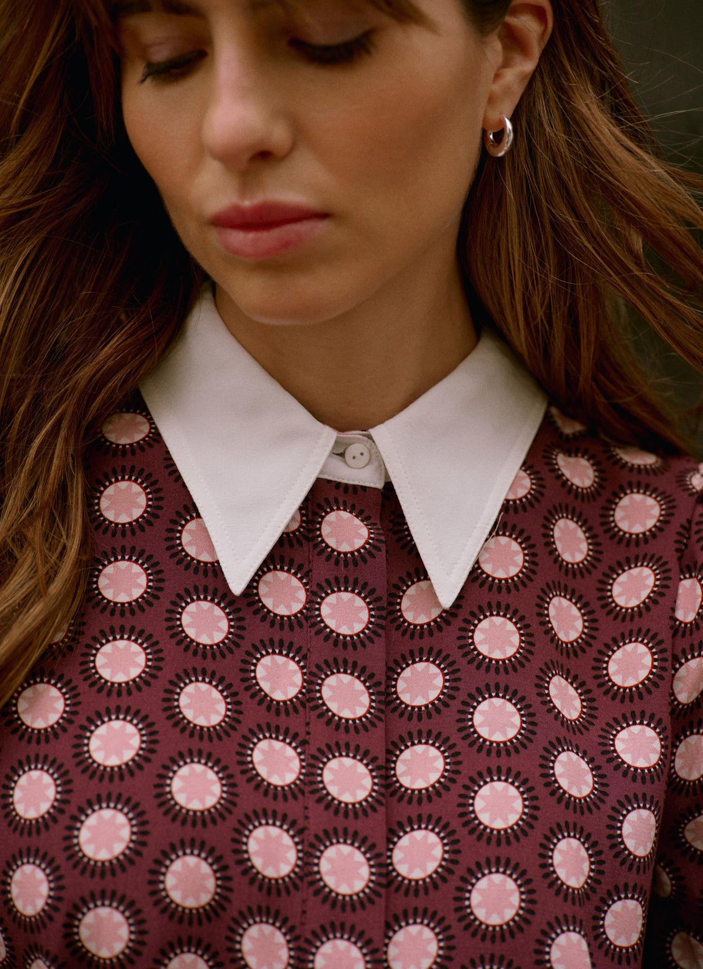 Burgundy Geometric Print Midi Dress