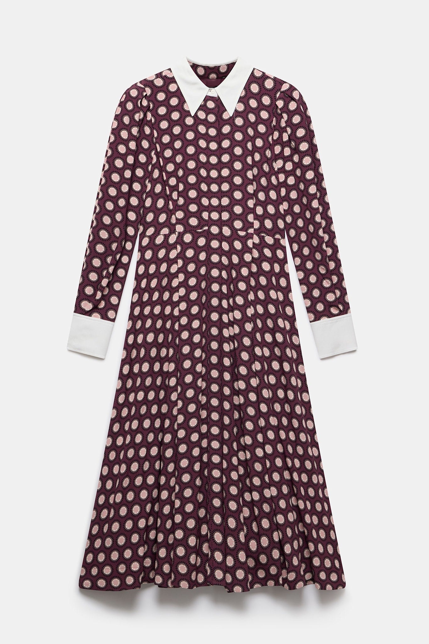 Burgundy Geometric Print Midi Dress
