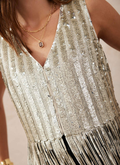 Gold Sequin Fringed Top