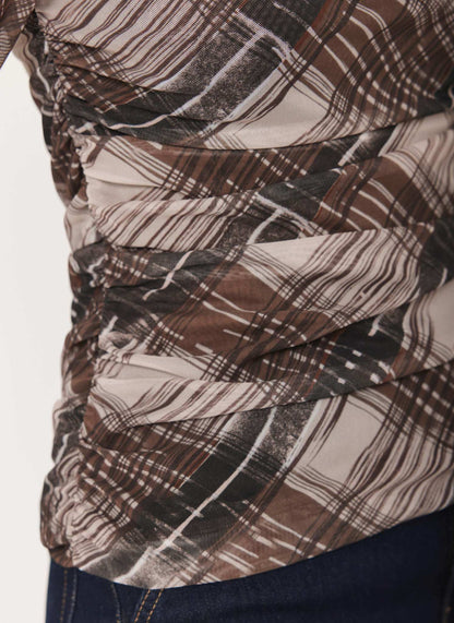 Brown Checked Mesh Top