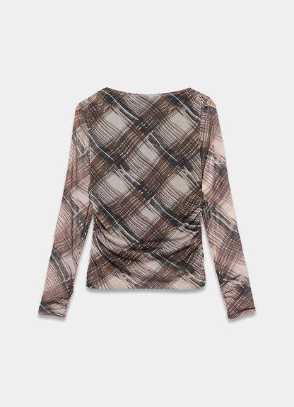 Brown Checked Mesh Top