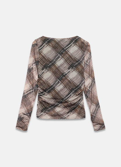 Brown Checked Mesh Top
