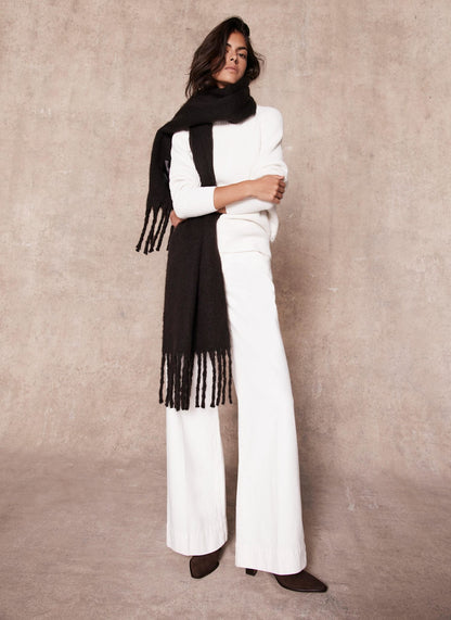 Brown Brushed Tassel Scarf