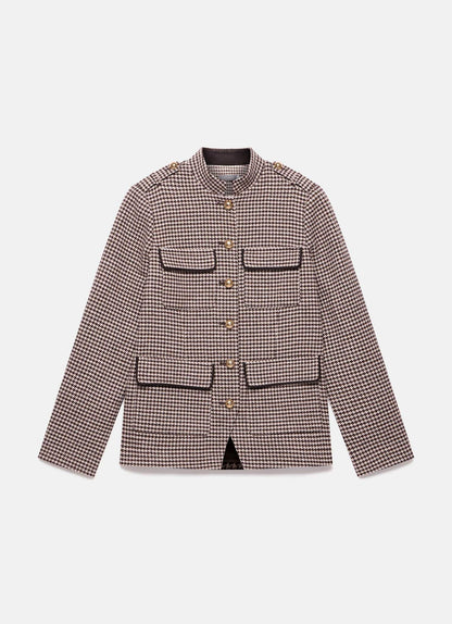 Brown Checked Military Jacket