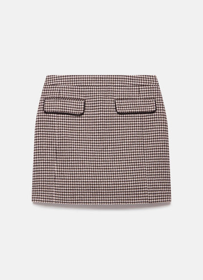 Brown Checked Mini Skirt