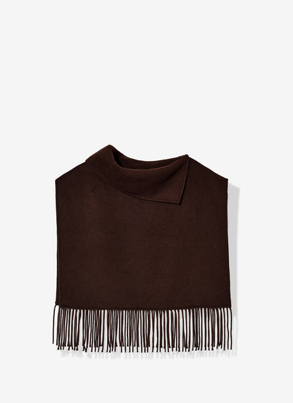 Brown Wool Blend Fringed Poncho