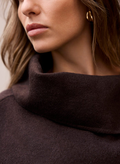 Brown Wool Blend Fringed Poncho