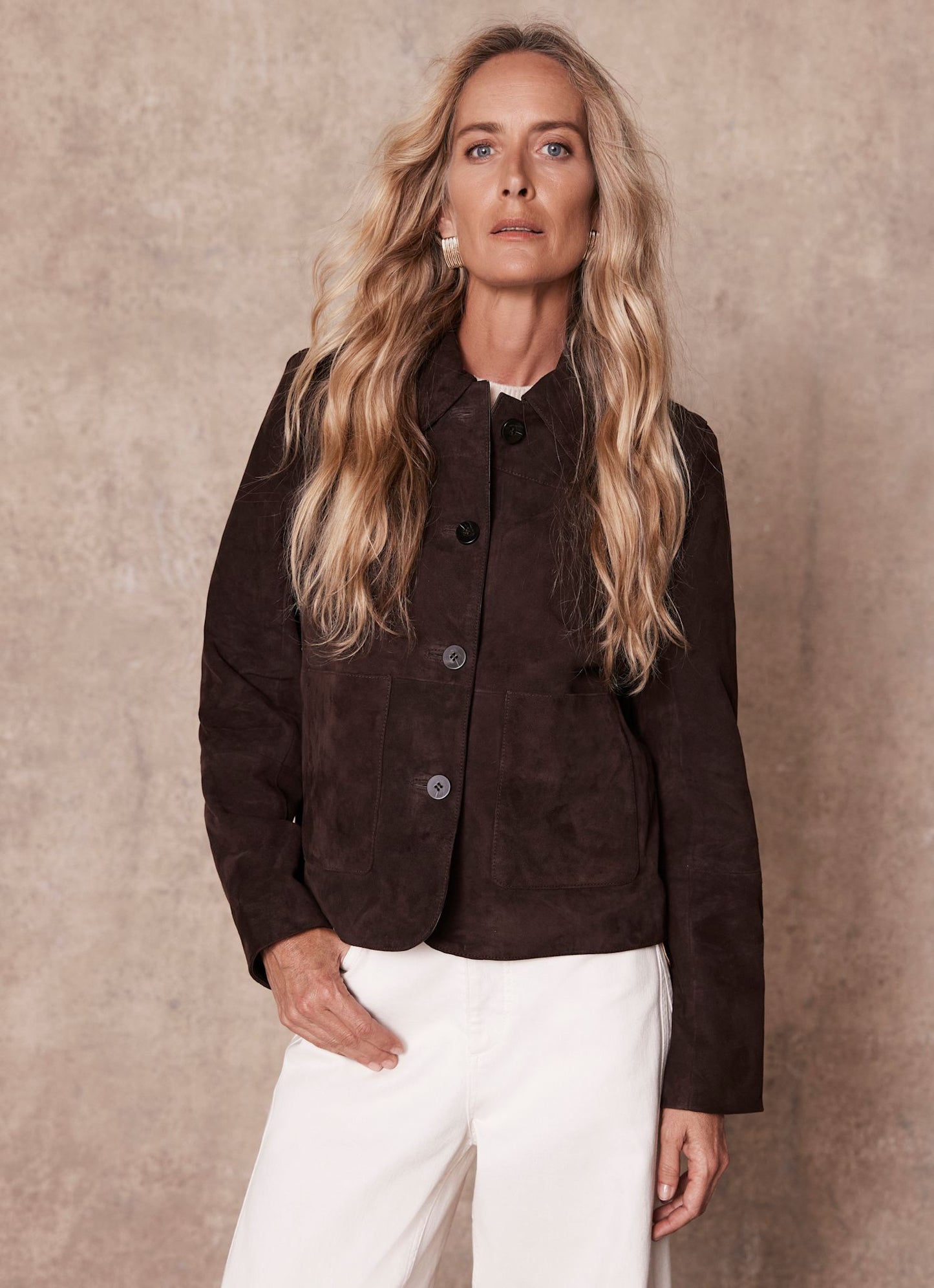 Brown Suede Pocket Detail Jacket