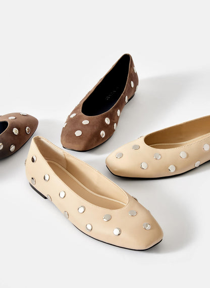 Coco Brown Suede Studded Flats