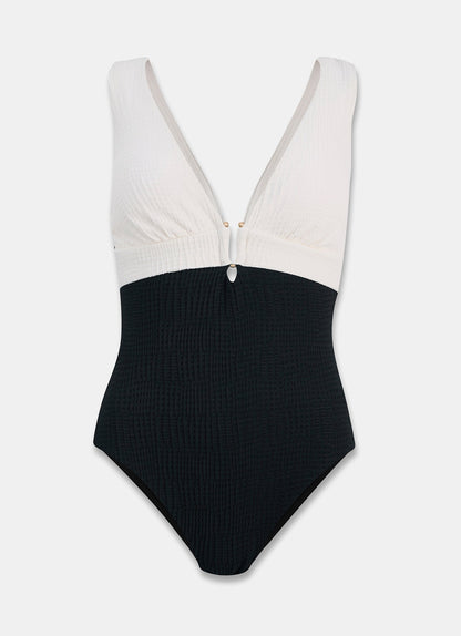 Black Contrast Plunge Swimsuit