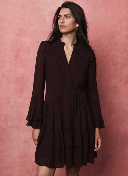 Burgundy Ruffle Mini Dress