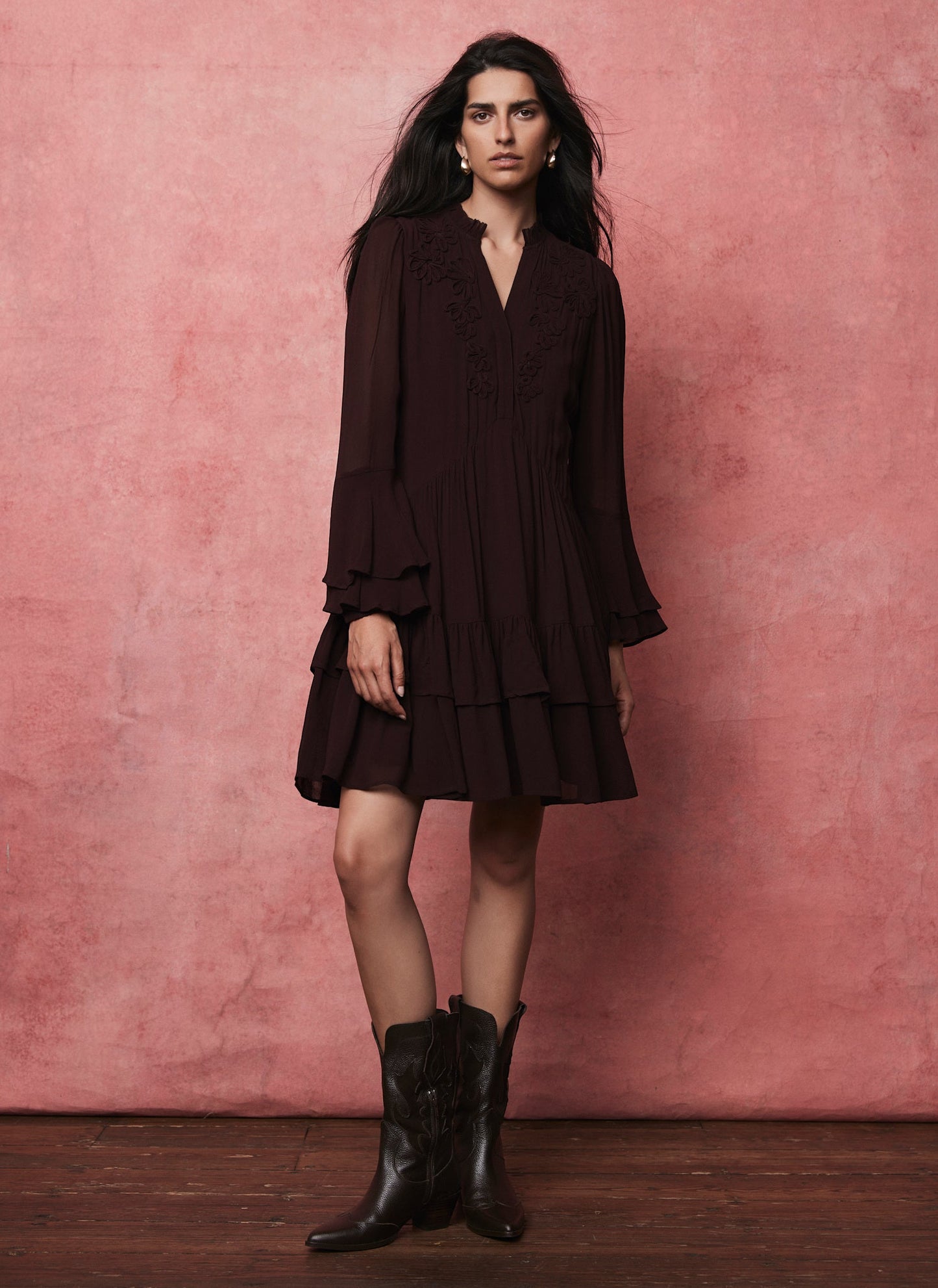 Burgundy Ruffle Mini Dress